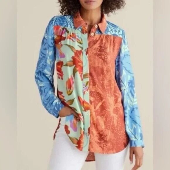 EUC Soft Surroundings Fall Hermosa Tunic Shirt Floral Botanical Patchwork PM - Picture 1 of 11